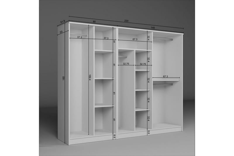 Olera Garderobeskap 220 cm i Malt Tre - Hvit - Oppbevaring - Klesoppbevaring - Garderober & garderobesystem