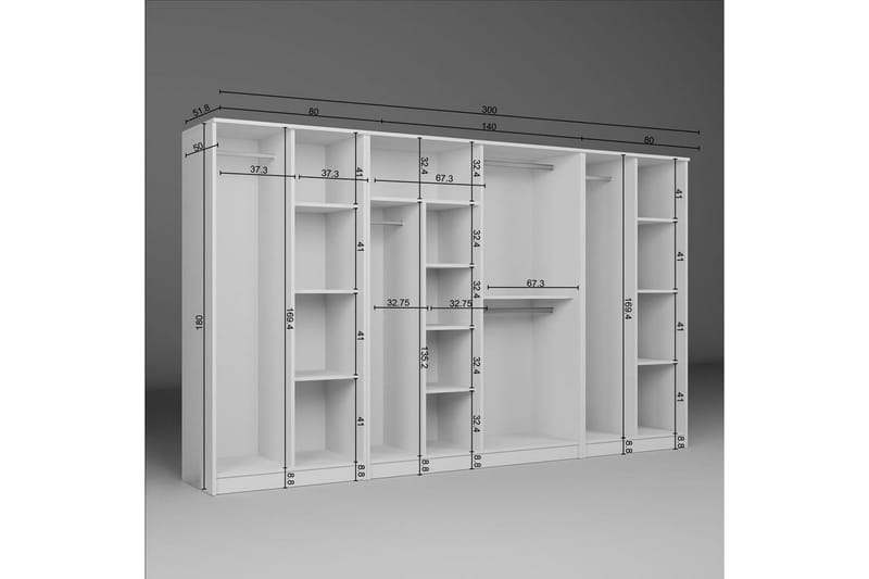 Olera Garderobesskåp 300x180 cm - Hvit - Oppbevaring - Klesoppbevaring - Garderober & garderobesystem - Garderobeskap & klesskap