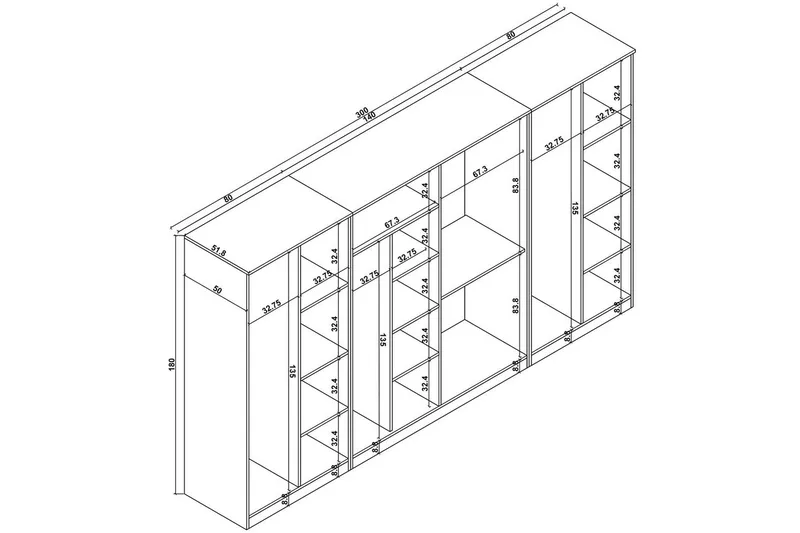 Olera Garderobesskåp 300x180 cm - Natur - Oppbevaring - Klesoppbevaring - Garderober & garderobesystem - Hjørnegarderobe