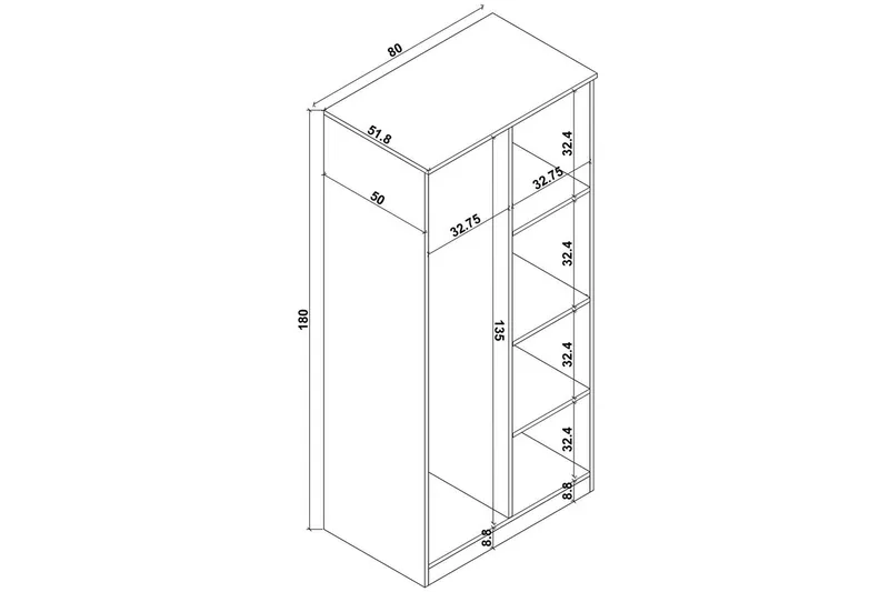 Olera Garderobesskåp 80x180 cm - Natur - Oppbevaring - Klesoppbevaring - Garderober & garderobesystem
