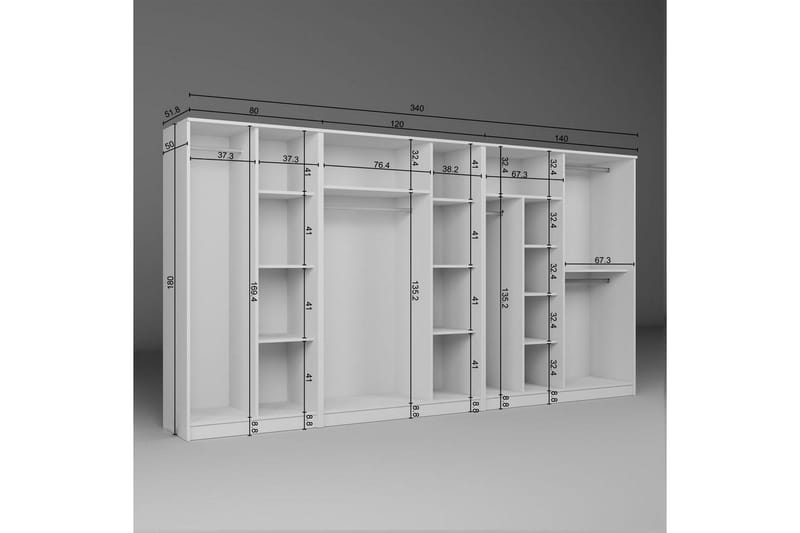 Olera Hjørnegarderobe 340x180 cm - Hvit - Oppbevaring - Klesoppbevaring - Garderober & garderobesystem - Garderobeskap & klesskap