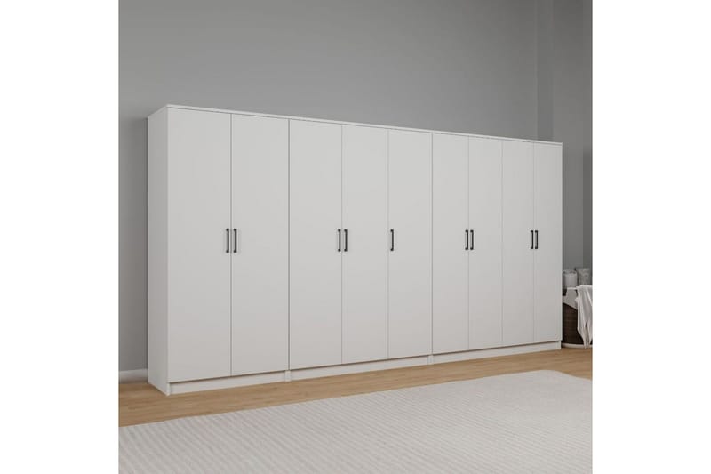 Olera Hjørnegarderobe 340x180 cm - Hvit - Oppbevaring - Klesoppbevaring - Garderober & garderobesystem - Hjørnegarderobe