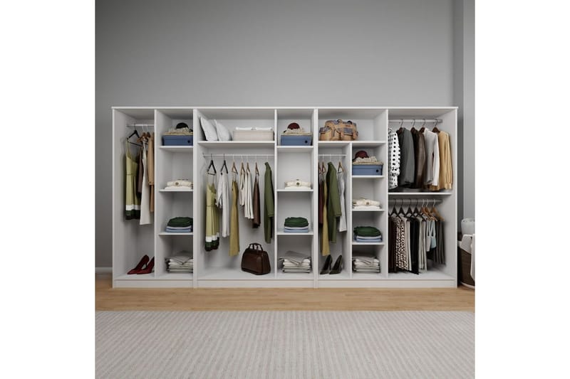 Olera Hjørnegarderobe 340x180 cm - Hvit - Oppbevaring - Klesoppbevaring - Garderober & garderobesystem - Hjørnegarderobe