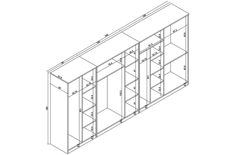 Olera Hjørnegarderobe 340x180 cm - Natur - Oppbevaring - Klesoppbevaring - Garderober & garderobesystem - Garderobeskap & klesskap