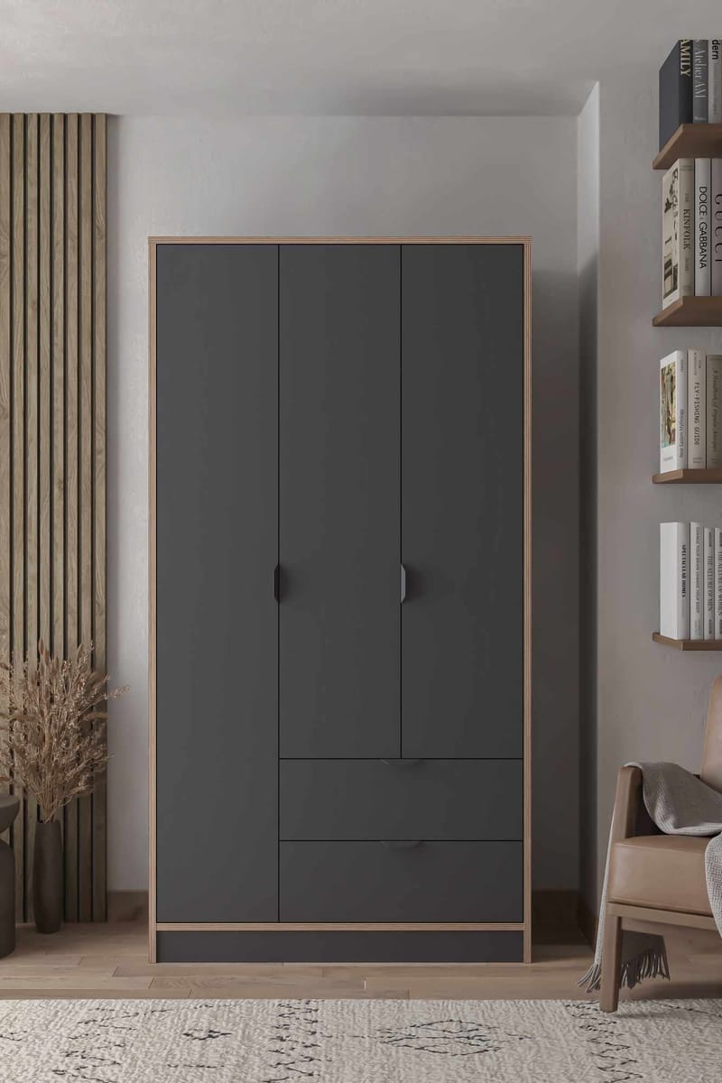 Olyros garderobe 97x182 cm - Antrasitt - Oppbevaring - Klesoppbevaring - Garderober & garderobesystem - Garderobeskap & klesskap