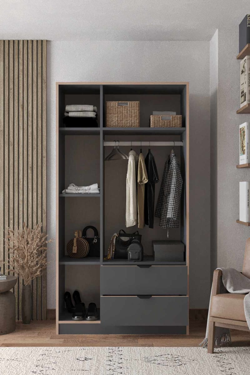 Olyros garderobe 97x182 cm - Antrasitt - Oppbevaring - Klesoppbevaring - Garderober & garderobesystem - Garderobeskap & klesskap