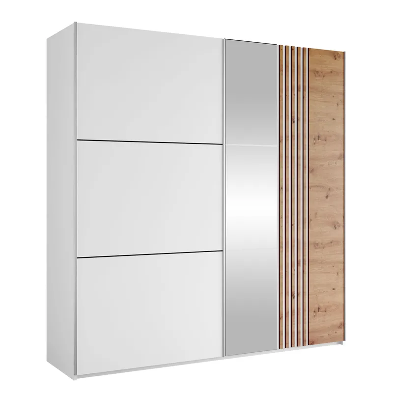 Osval Garderobeskapeskap med speil 203x215 cm - Hvit/Brun - Oppbevaring - Klesoppbevaring - Garderober & garderobesystem