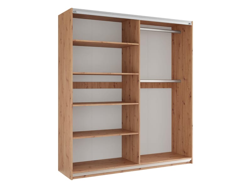 Osval Garderobeskapeskap med speil 203x215 cm - Hvit/Brun - Oppbevaring - Klesoppbevaring - Garderober & garderobesystem