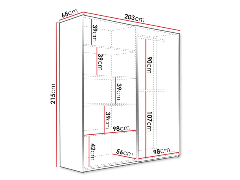 Osval Garderobeskapeskap med speil 203x215 cm - Hvit/Brun - Oppbevaring - Klesoppbevaring - Garderober & garderobesystem