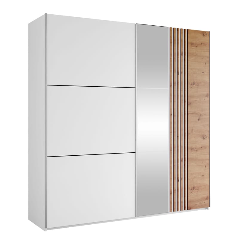 Osval Garderobeskapeskap med speil 203x215 cm - Hvit/Brun - Oppbevaring - Klesoppbevaring - Garderober & garderobesystem