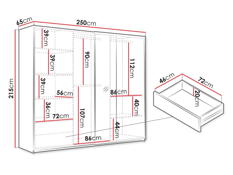 Osval Garderobeskapeskap med speil 250x215 cm - Brun/Svart - Oppbevaring - Klesoppbevaring - Garderober & garderobesystem