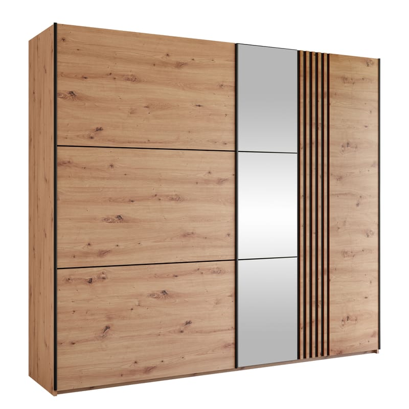 Osval Garderobeskapeskap med speil 250x215 cm - Brun/Svart - Oppbevaring - Klesoppbevaring - Garderober & garderobesystem