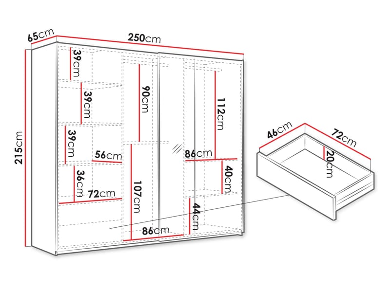 Osval Garderobeskapeskap med speil 250x215 cm - Brun/Svart - Oppbevaring - Klesoppbevaring - Garderober & garderobesystem