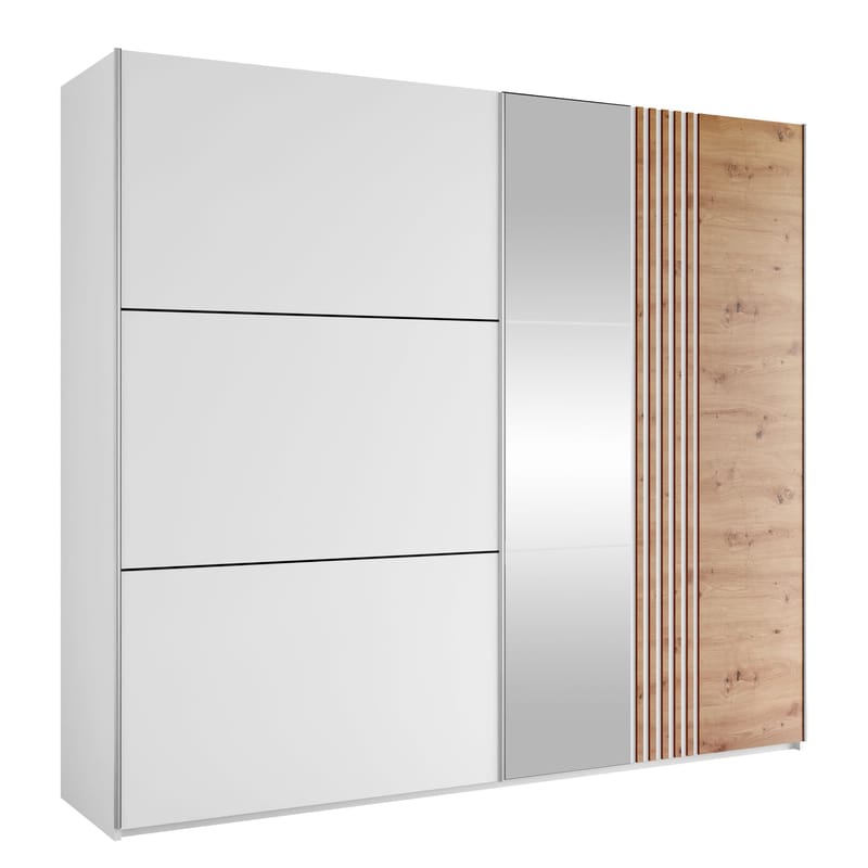 Osval Garderobeskapeskap med speil 250x215 cm - Hvit/Brun - Oppbevaring - Klesoppbevaring - Garderober & garderobesystem