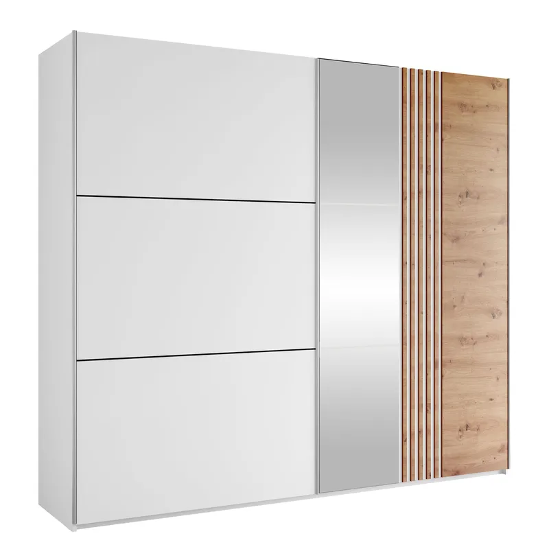 Osval Garderobeskapeskap med speil 250x215 cm, Hvit/Brun