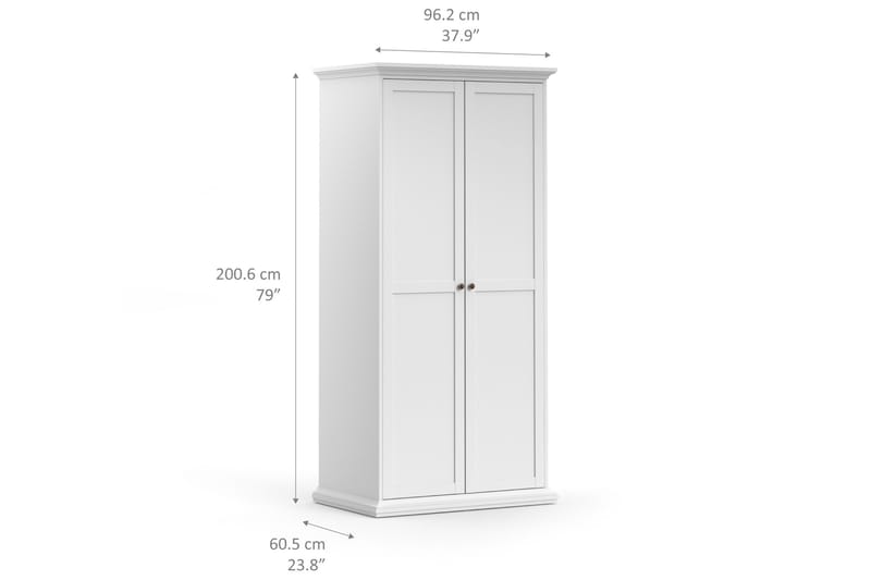 Paris Garderobe 96 cm 2 Dører - Hvit - Oppbevaring - Klesoppbevaring - Garderober & garderobesystem