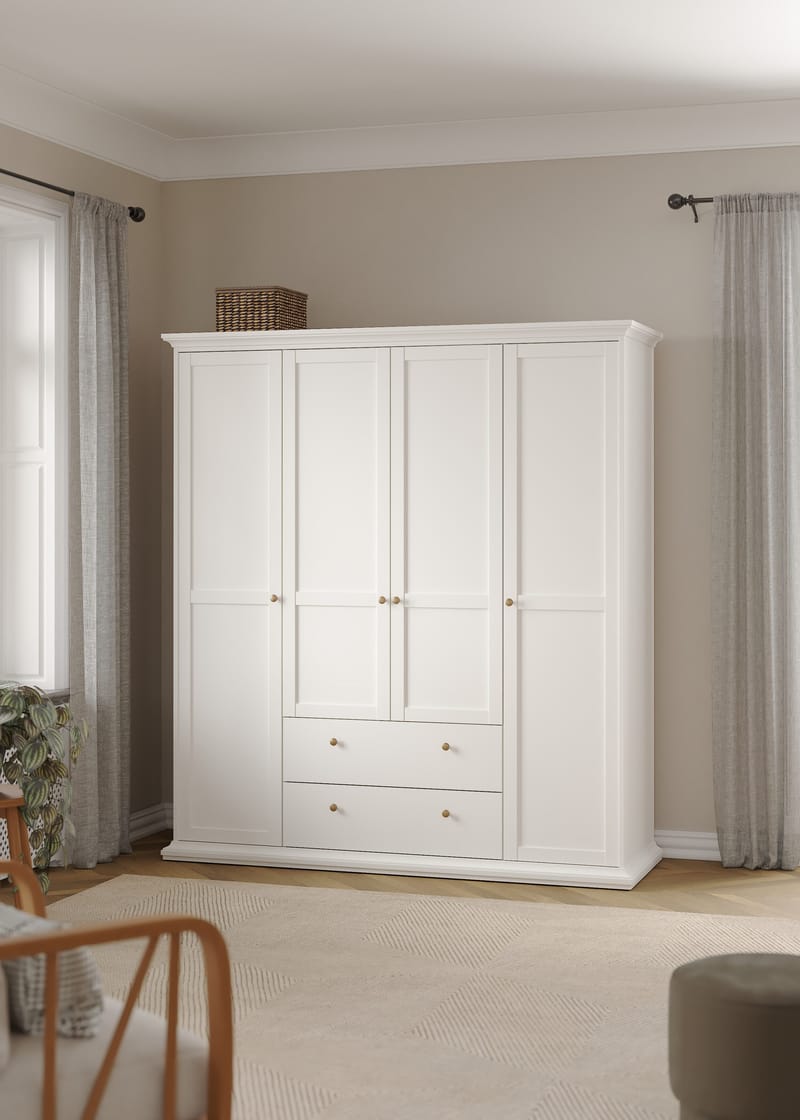 Paris Garderobe med 4 dører og 2 skuffer 181x61x201 cm - Oppbevaring - Klesoppbevaring - Garderober & garderobesystem - Garderobeskap & klesskap