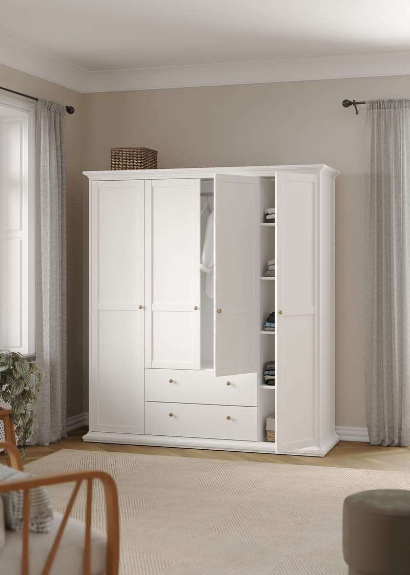 Paris Garderobe med 4 dører og 2 skuffer 181x61x201 cm - Oppbevaring - Klesoppbevaring - Garderober & garderobesystem - Garderobeskap & klesskap