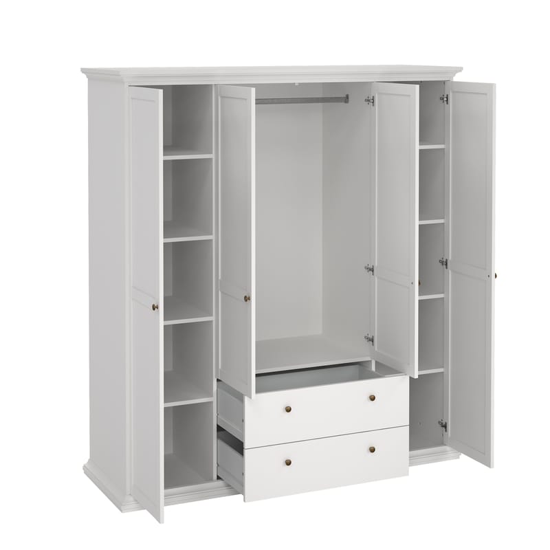 Paris Garderobe med 4 dører og 2 skuffer 181x61x201 cm - Oppbevaring - Klesoppbevaring - Garderober & garderobesystem - Garderobeskap & klesskap