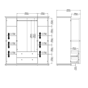 Paris Garderobe med 4 dører og 2 skuffer 181x61x201 cm - Oppbevaring - Klesoppbevaring - Garderober & garderobesystem - Garderobeskap & klesskap