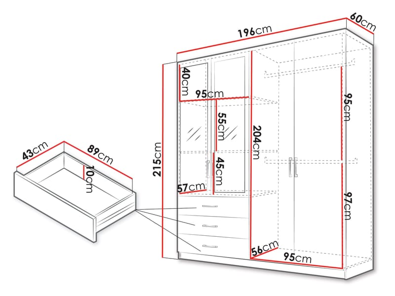 Pekin Garderobeskap med Speil 215 cm - Oppbevaring - Klesoppbevaring - Garderober & garderobesystem - Garderobeskap & klesskap