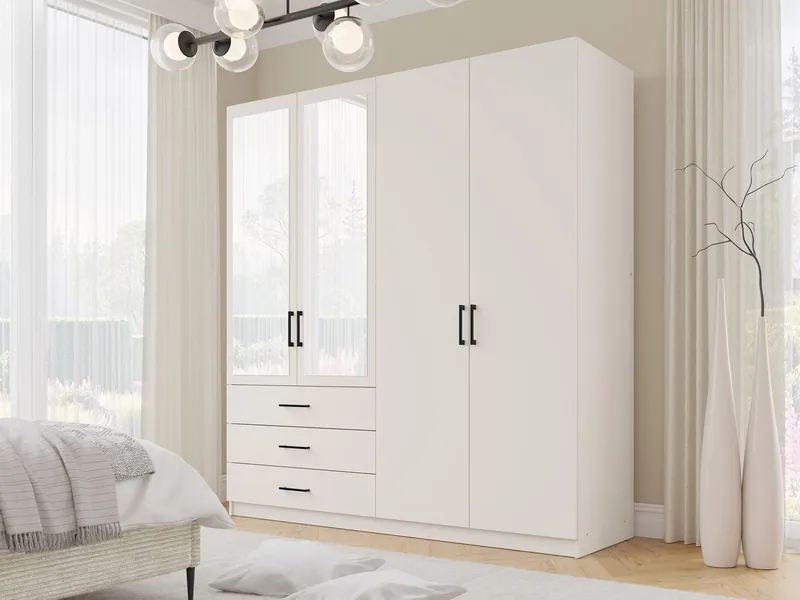 Pekin Garderobeskap med Speil og Oppbevaring 215 cm i Tre - Beige - Oppbevaring - Klesoppbevaring - Garderober & garderobesystem