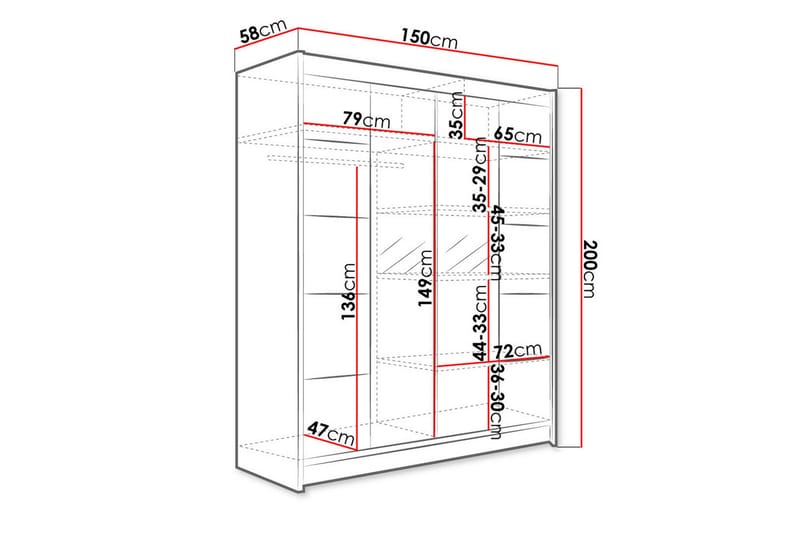Pickering Garderobe med Speil 150x200 cm - Hvit - Oppbevaring - Klesoppbevaring - Garderober & garderobesystem