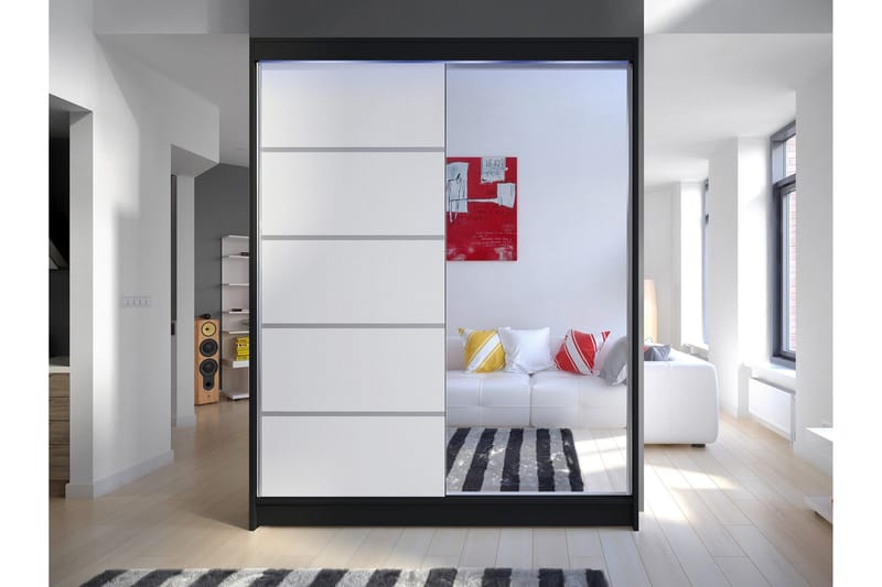 Pickering Garderobe Med Speil 150x200 cm - Svart Og Hvitt - Oppbevaring - Klesoppbevaring - Garderober & garderobesystem