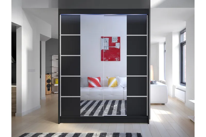 Pickering Garderobe Med Speil 150x200 cm - Svart - Oppbevaring - Klesoppbevaring - Garderober & garderobesystem