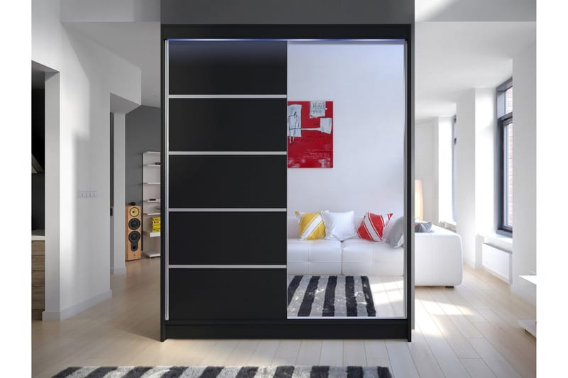 Pickering Garderobe Med Speil 150x200 cm - Svart - Oppbevaring - Klesoppbevaring - Garderober & garderobesystem