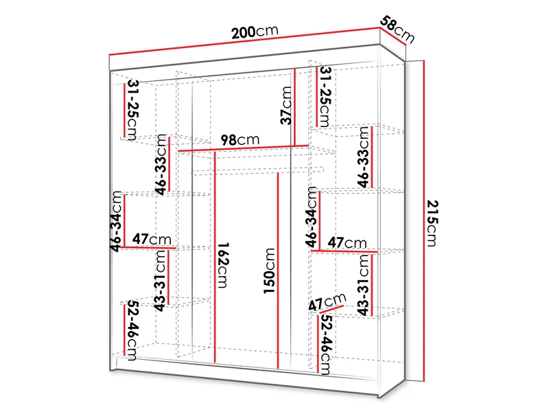 Piedras garderobe 200x215 cm - Brun - Oppbevaring - Klesoppbevaring - Garderober & garderobesystem - Garderobeskap & klesskap