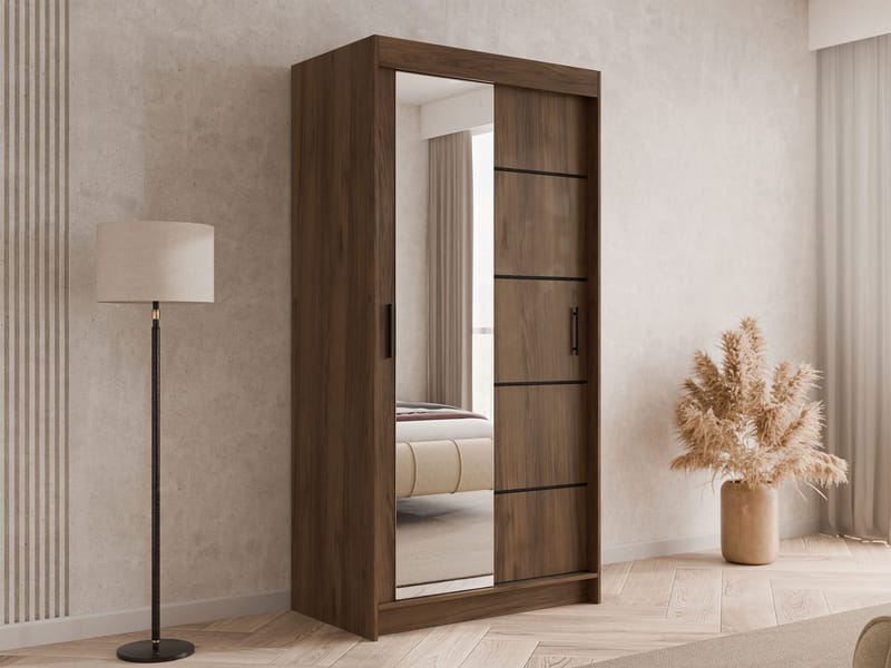 Piedras garderobe med speil 100x200 cm - Brun - Oppbevaring - Klesoppbevaring - Garderober & garderobesystem