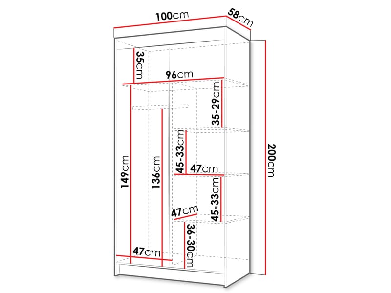 Piedras garderobe med speil 100x200 cm - Brun - Oppbevaring - Klesoppbevaring - Garderober & garderobesystem