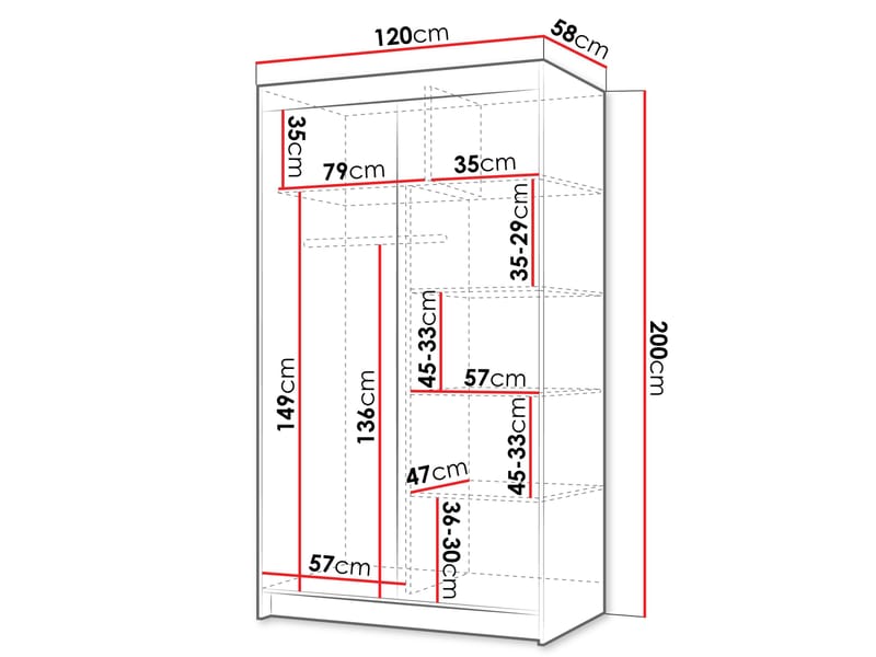 Piedras garderobe med speil 120x200 cm - Brun - Oppbevaring - Klesoppbevaring - Garderober & garderobesystem