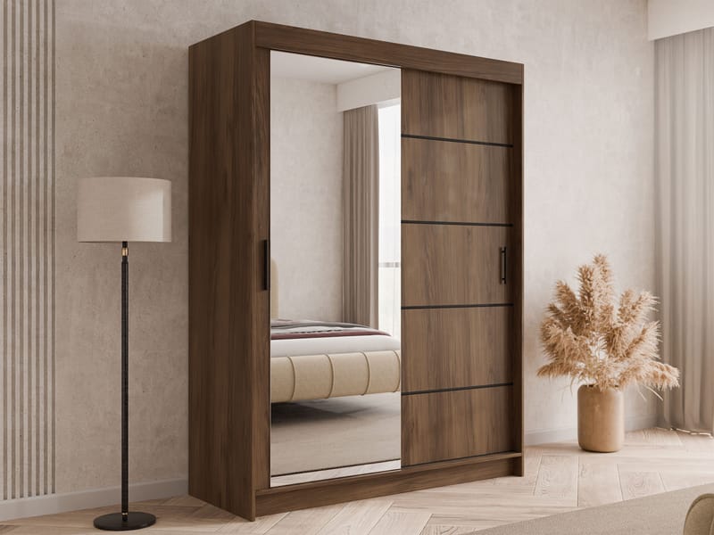 Piedras garderobe med speil 150x200 cm - Brun - Oppbevaring - Klesoppbevaring - Garderober & garderobesystem