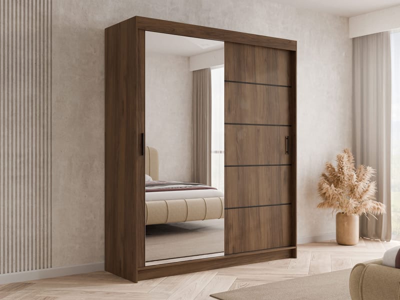 Piedras garderobe med speil 180x215 cm - Brun - Oppbevaring - Klesoppbevaring - Garderober & garderobesystem