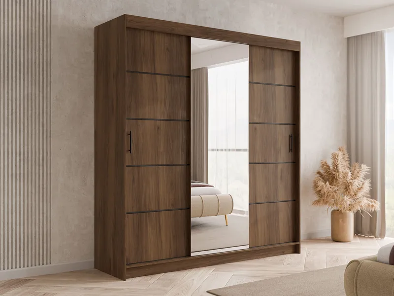 Piedras garderobe med speil 200x215 cm - Brun - Oppbevaring - Klesoppbevaring - Garderober & garderobesystem