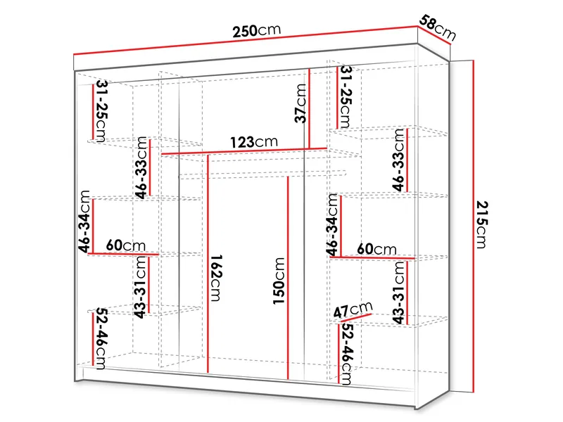Piedras garderobe med speil 250x215 cm - Brun - Oppbevaring - Klesoppbevaring - Garderober & garderobesystem