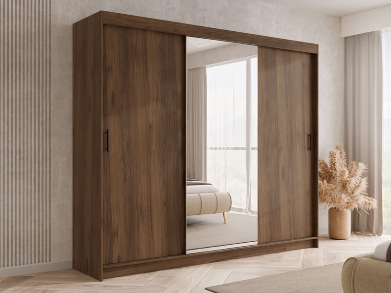 Piedras garderobe med speil 250x215 cm - Brun - Oppbevaring - Klesoppbevaring - Garderober & garderobesystem