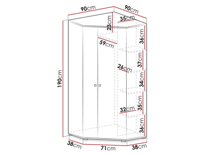 Planeta Garderobeskap 90 cm - Oppbevaring - Klesoppbevaring - Garderober & garderobesystem - Hjørnegarderobe