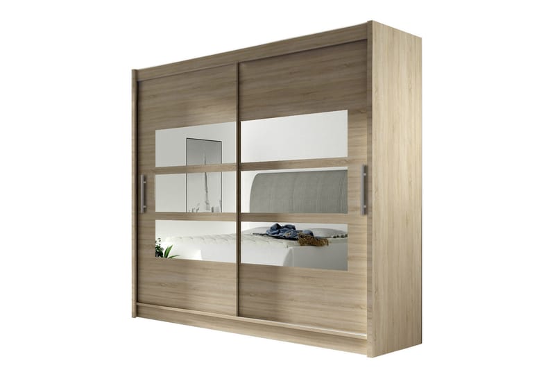 Prag Garderobe 180 cm Skyvedører Delt Speil - Eik - Oppbevaring - Klesoppbevaring - Garderober & garderobesystem