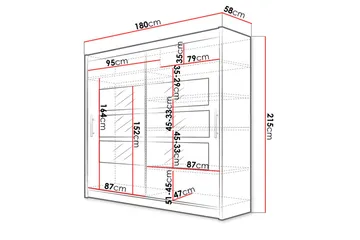 Prag Garderobe 180 cm Skyvedører Delt Speil - Eik - Oppbevaring - Klesoppbevaring - Garderober & garderobesystem