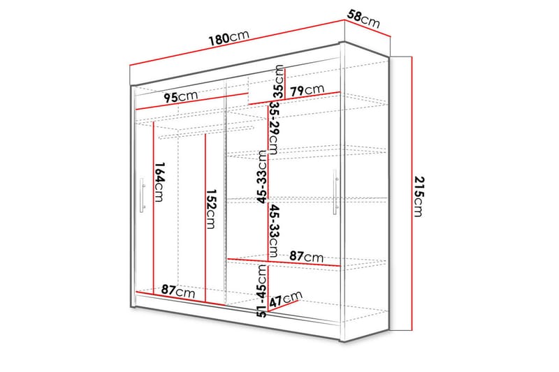 Prag Garderobe 180 cm Skyvedører - Eik - Oppbevaring - Klesoppbevaring - Garderober & garderobesystem