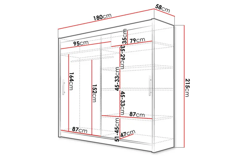 Prag Garderobe 180 cm Skyvedører - Eik - Oppbevaring - Klesoppbevaring - Garderober & garderobesystem