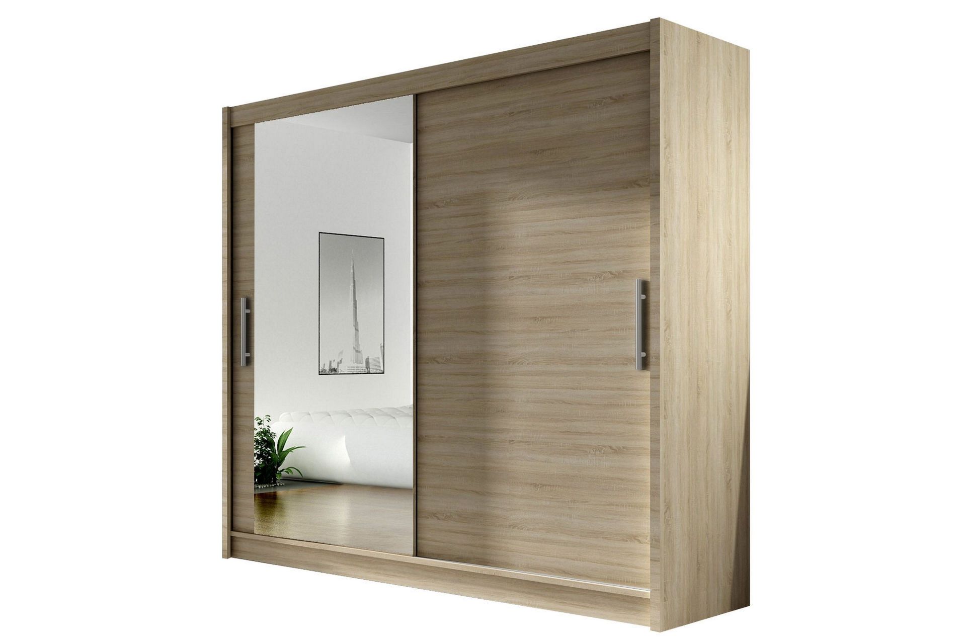 Prag Garderobe 180 cm Skyvedører Speil - Eik