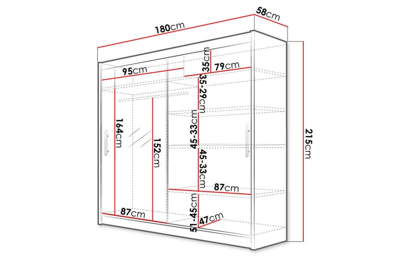 Prag Garderobe 180x57x215 cm - Beige - Oppbevaring - Klesoppbevaring - Garderober & garderobesystem