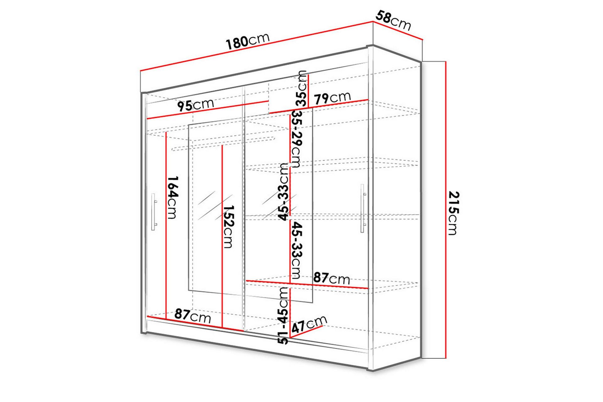 Prag Garderobe 180x57x215 cm - Hvit - Oppbevaring - Klesoppbevaring - Garderober & garderobesystem