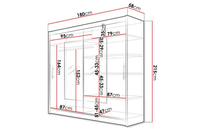 Prag Garderobe 180x57x215 cm - Hvit - Oppbevaring - Klesoppbevaring - Garderober & garderobesystem - Garderobeskap & klesskap