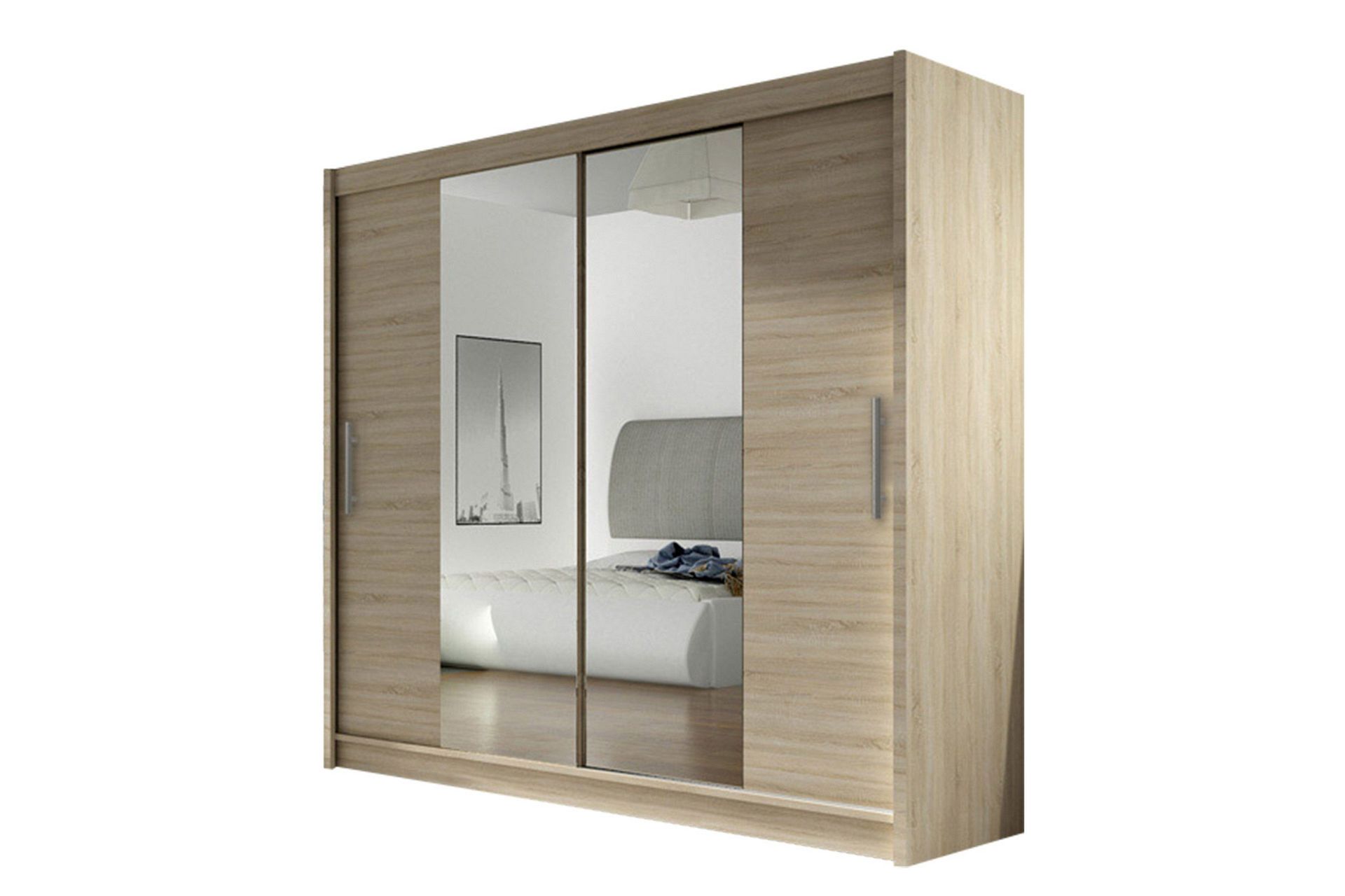 Prag Garderobe med Skyvedører Smal - Eik / Speil