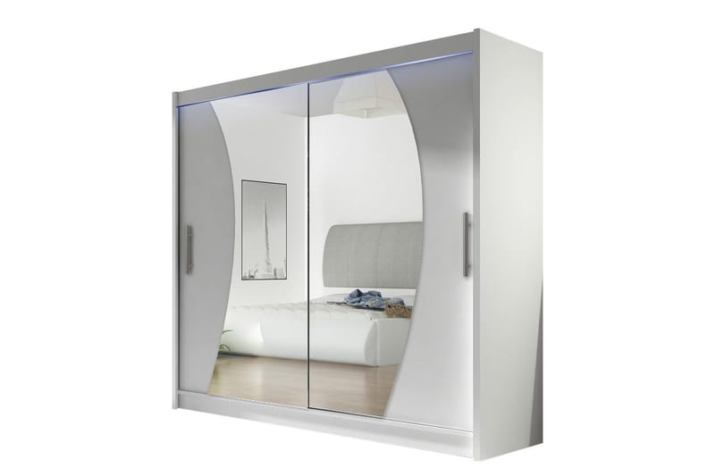 Hvit Prag Garderobe med Speil 180x215 cm